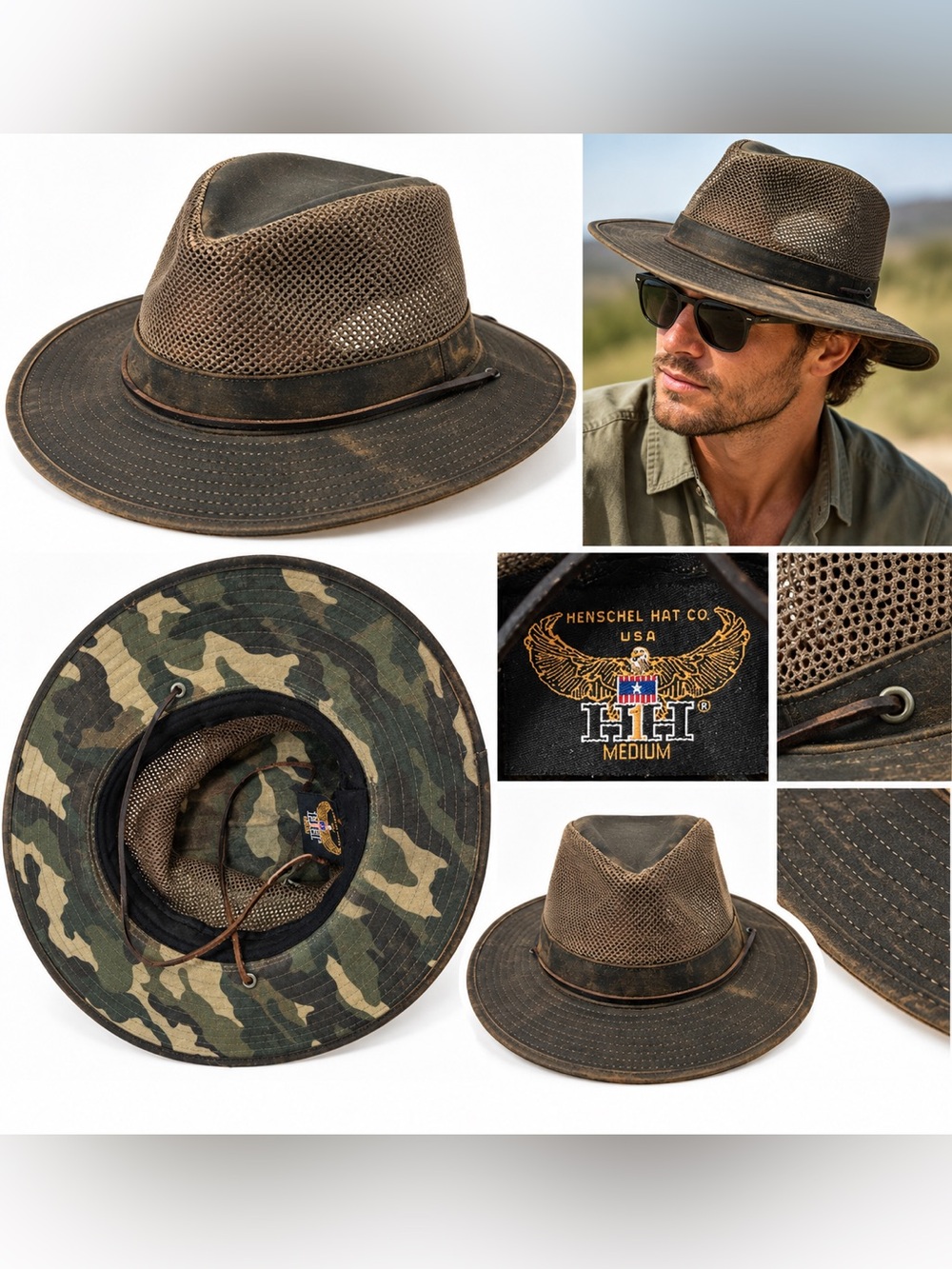 Henschel Men's Brown Mesh Safari Hat - Breathable Outdoor Fedora